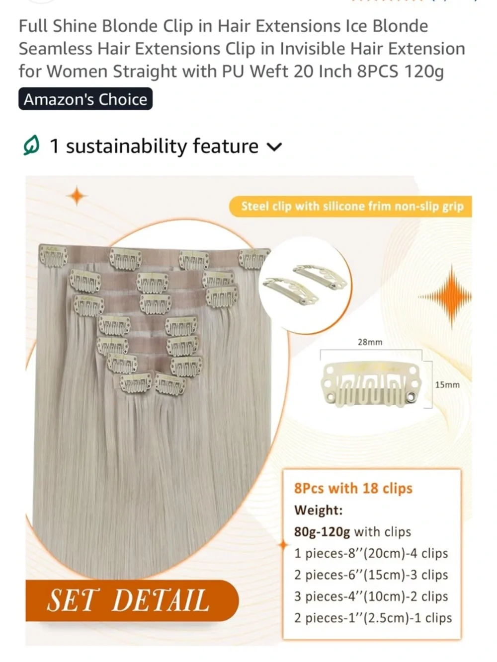 Full shine Ice Blonde Clip-In Hair Extensions Seamless Invisible Clips brand new